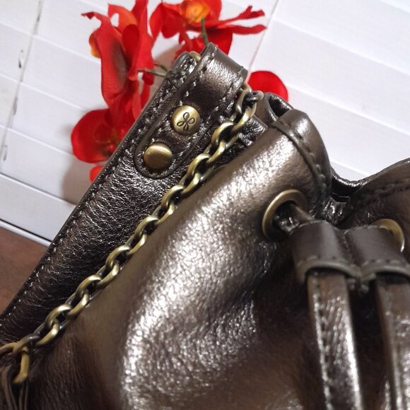 Hobo International Leather Metallic Bronze Shimmer Bucket Shoulder Bag - Picture 1 of 11